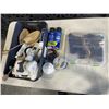 Image 1 : TRAY OF SHOE ITEMS INCLUDING WOODEN SHOE STRECHERS, KIWI SHOE POLISH, ATHLETES WORLD RAIN & STAIN PR