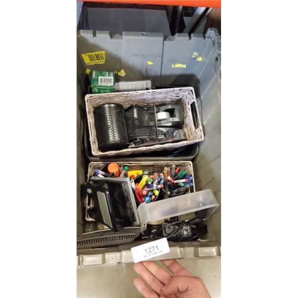 TOTE OF ASSORTED OFFICE SUPPLIES