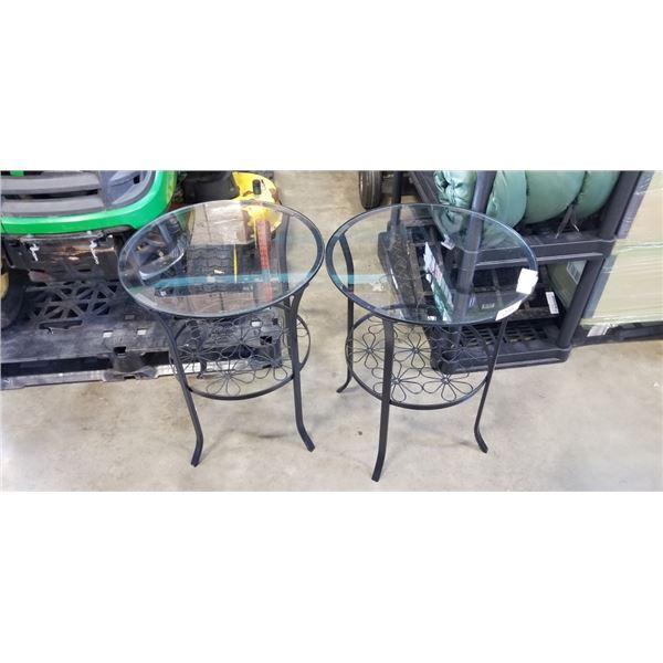 2 PATIO SIDE TABLES WITH GLASS TOPS
