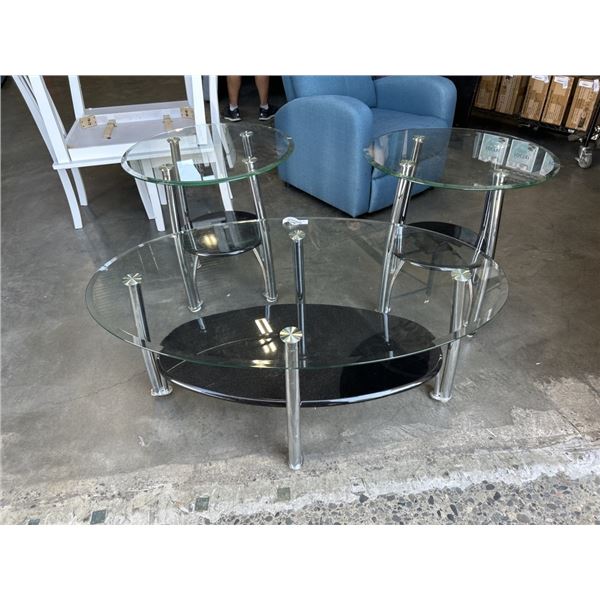3PC GLASS TOP COFFEE TABLE SET