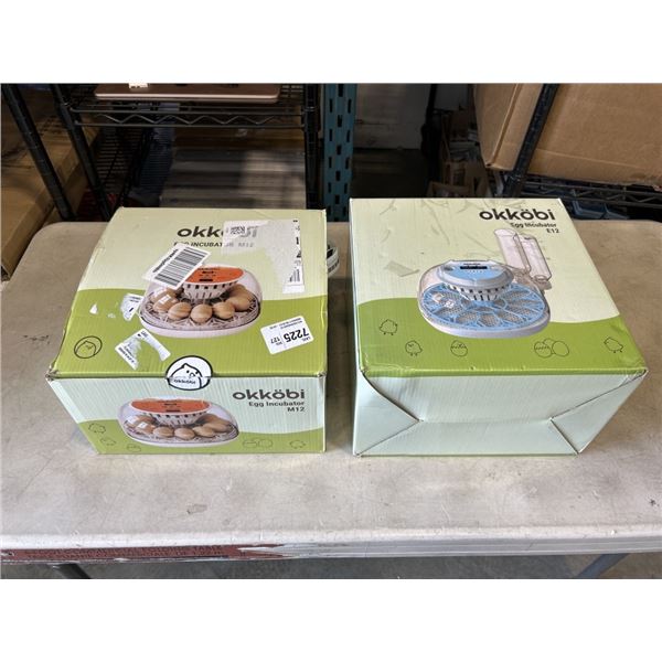 2 NEW OKKOBI EGG INCUBATORS. M12 AND E 12