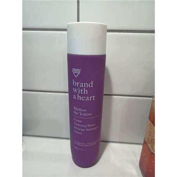 Brand with a heart, mellow the yellow purple cleansing blend