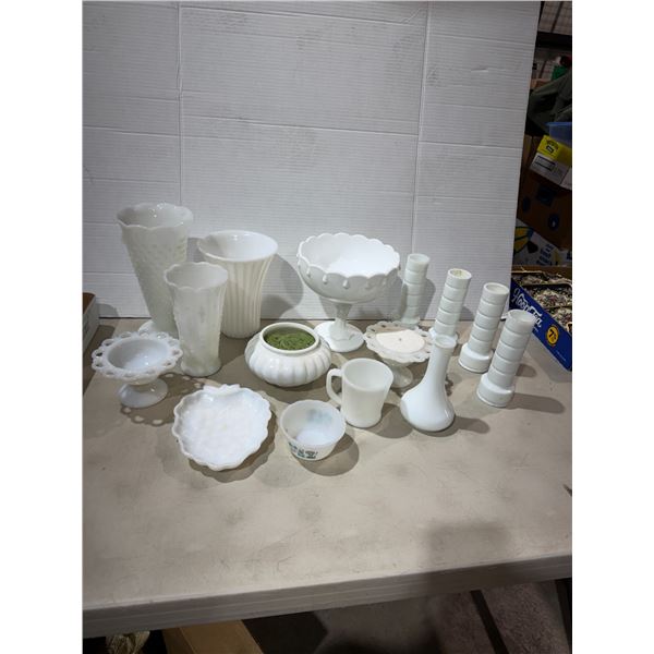 Milk, glass vases and other decor