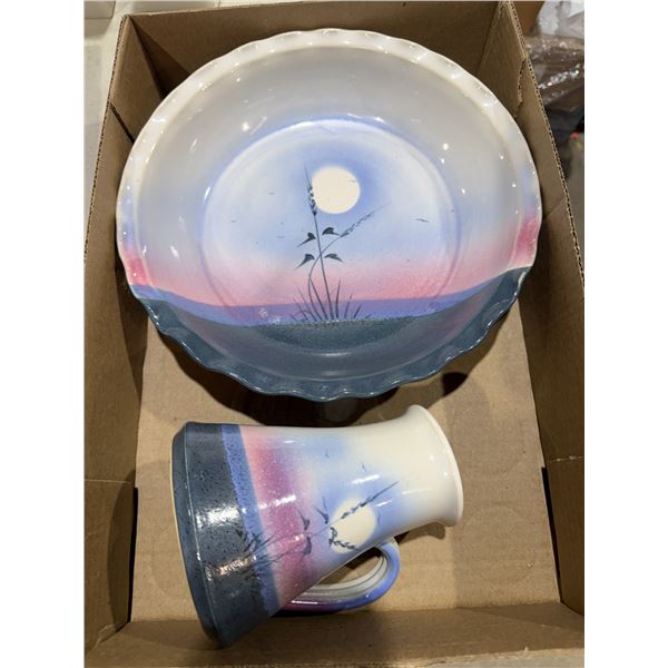 Pottery dish and jug