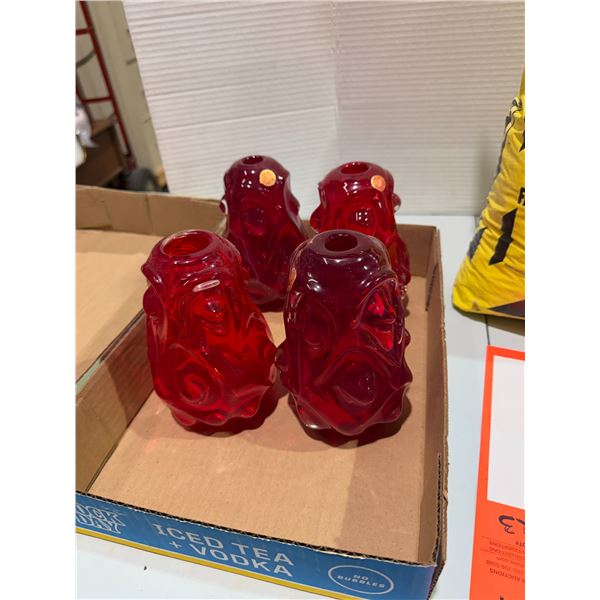 Whitefriars Knobbly art glass vases in ruby red