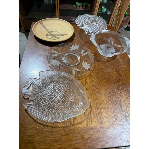 Cake, plates, and serving dishes