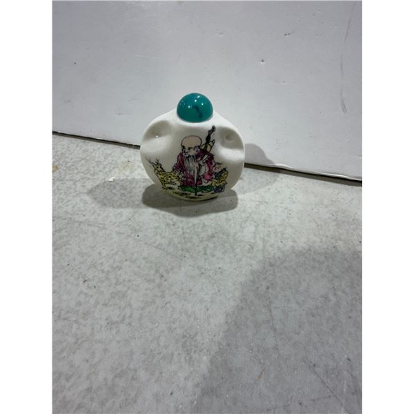 Antique Chinese snuff bottle, handpainted, mortal, and script