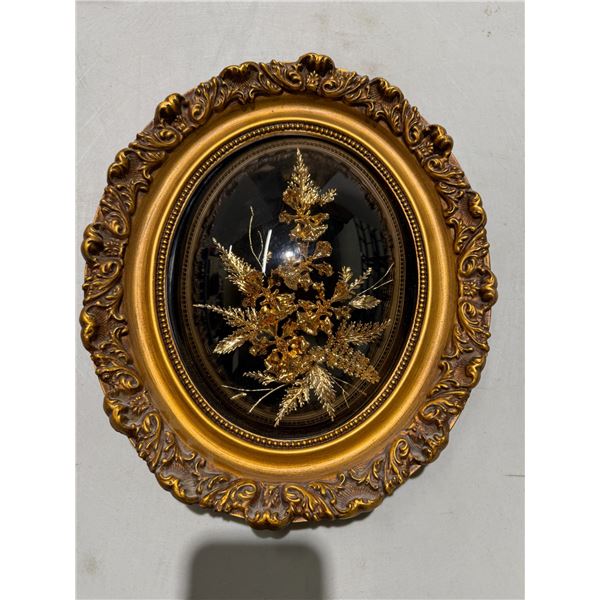 vintage Saburo, Inc. wall hanging featuring real Hawaiian flowers and leaves petrified or dipped in