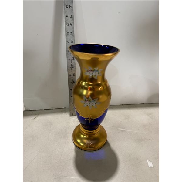 vintage Bohemian Czech cobalt blue crystal vase,