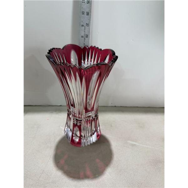 vintage Val Saint Lambert cranberry cut-to-clear crystal vase