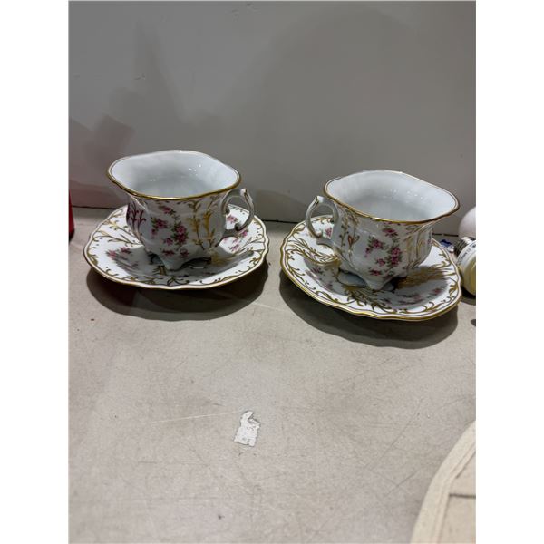 PIRKENHAMMER Czechoslovakia hand painted tea, cups and saucers