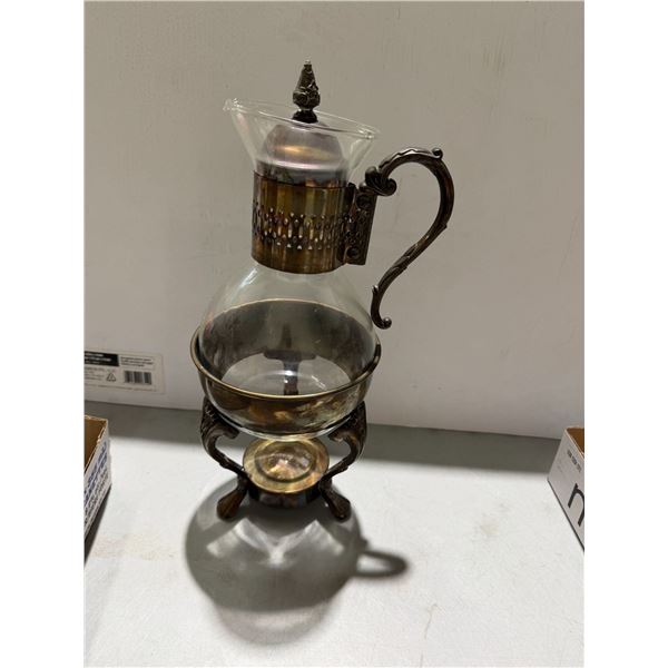 vintage silver-plated glass coffee carafe set with a warmer stand