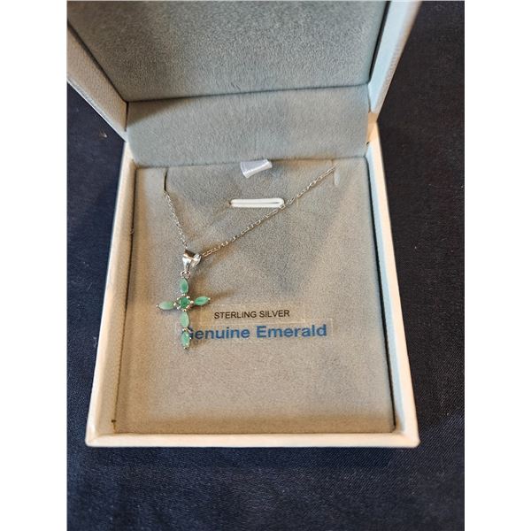 Sterling silver w/ genuine Emerald Cross pendant