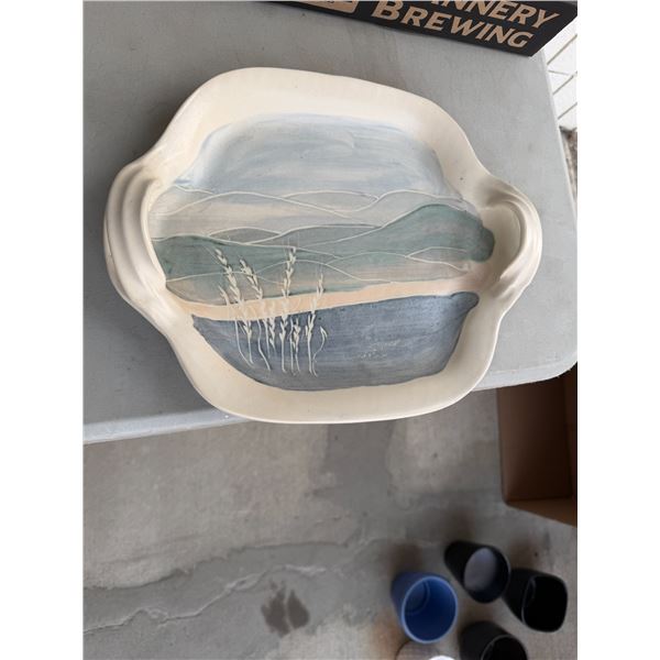 Pottery tray signed