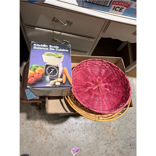 Baskets and kitchen scale