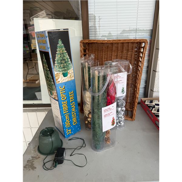 Fiber optic tree, holiday decor, and basket