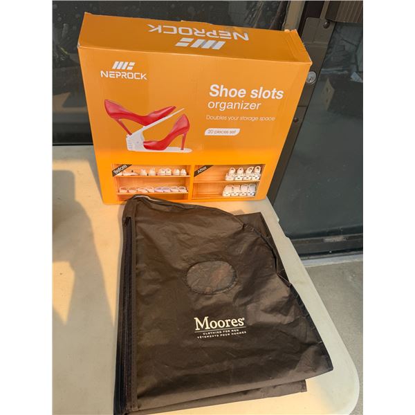 Shoe organizer and Moore's suit bag