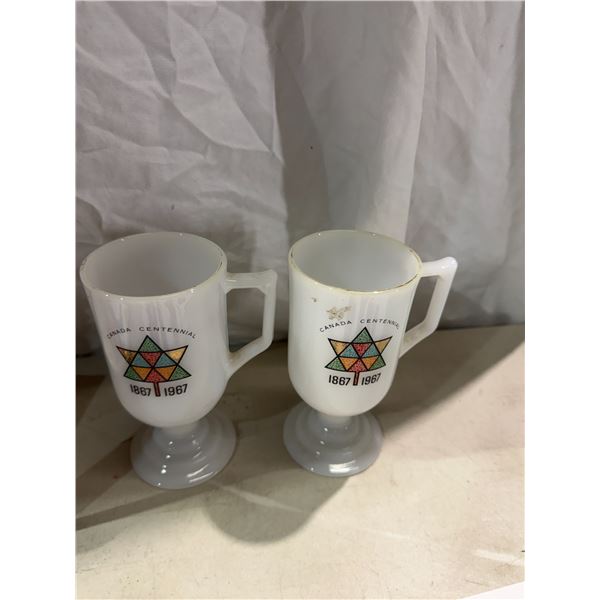 Canadian Centennial milk glass cups