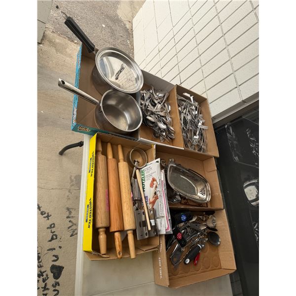 Utensils, pots and pans, rolling pans, etc.