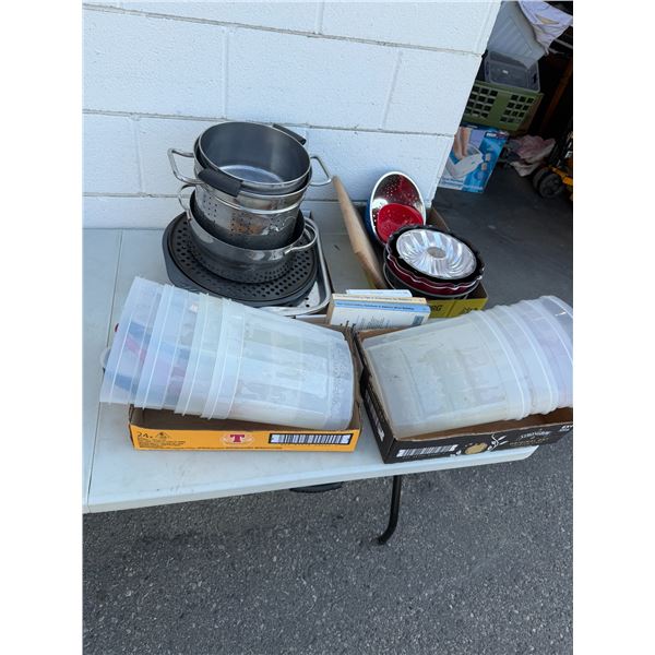 Kitchen items and storage bins