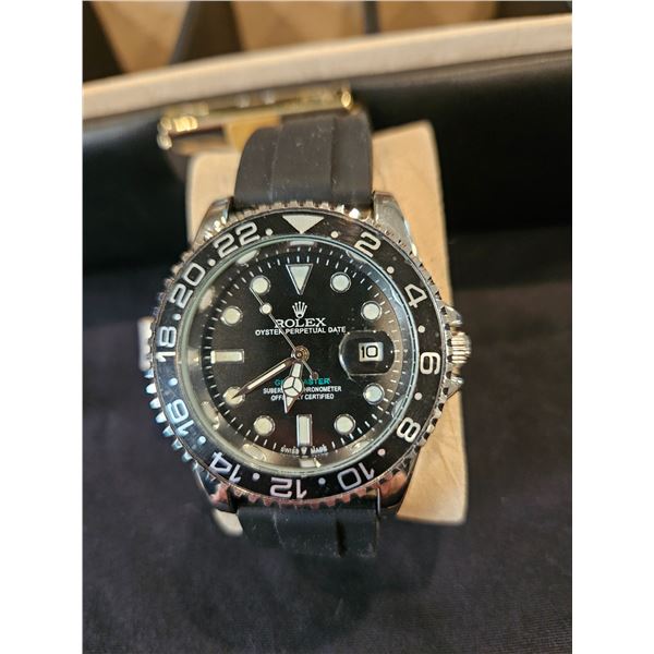 Rolex branded watch with leather strap