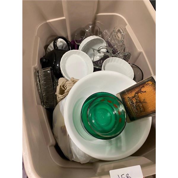 BOX OF GLASS CUPS AND DISHES