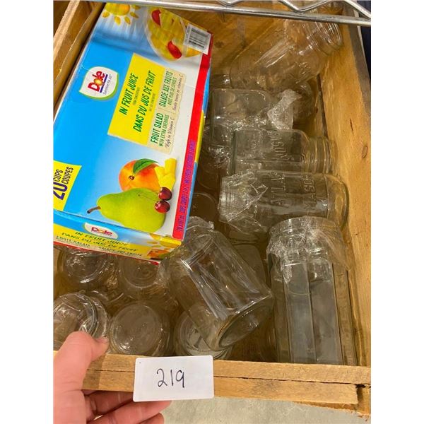 WOODEN CRATE OF MASON JARS