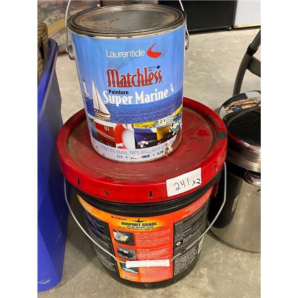 PAIL OF DRIVEWAY SEALER AND A PAIL OF SUPER MARINE PAINT