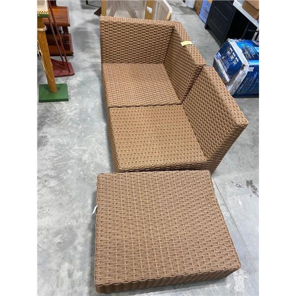 2 PATIO CHAIRS WITH OTTOMAN - HAS A SMALL BREAK AS SHOWN IN PIC