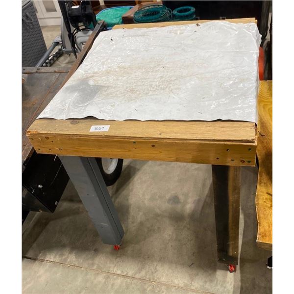 35.5X28X32IN WOODEN STAND ON WHEELS
