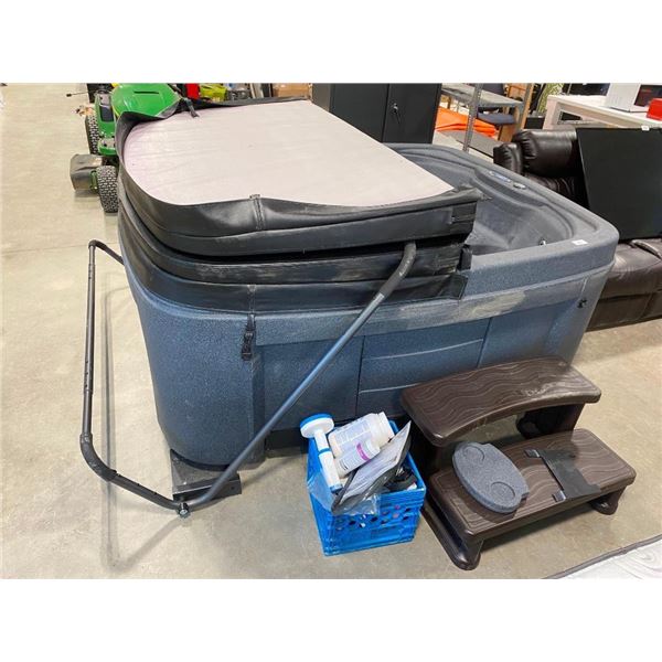 6FTX7FT BALBOA HOTTUB WITH COVER AND STAND - HAS STEPS AND SUPPLIES
