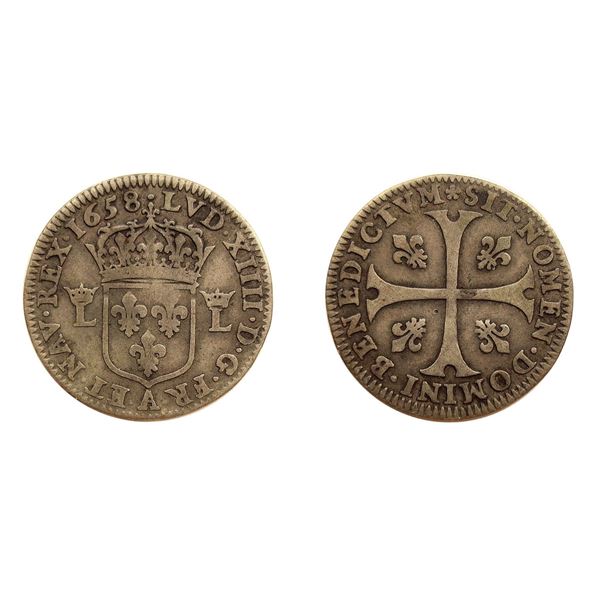 1658-A [Paris Mint] Pattern Sizain, piedfort, struck in Silver, Ciani 1978, Duplessy 1580, Gadoury 8