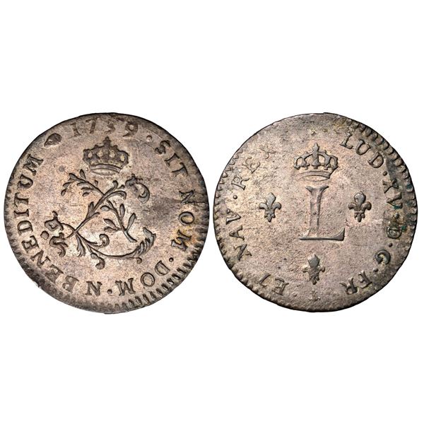 1739-N Billon Sous Marques.  Vlack 149b, the exceedingly rare BENEDITUM error.  Rarity-8.
