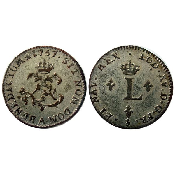 1757-A Billon Sous Marques.  Vlack 41a.  Rarity-7.
