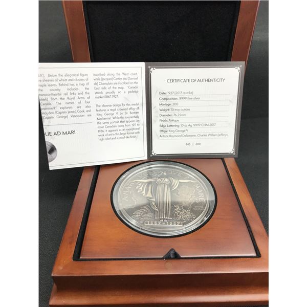 1927 Diamond Jubilee Confederation Medal Re-strike - 10 oz. Pure Silver