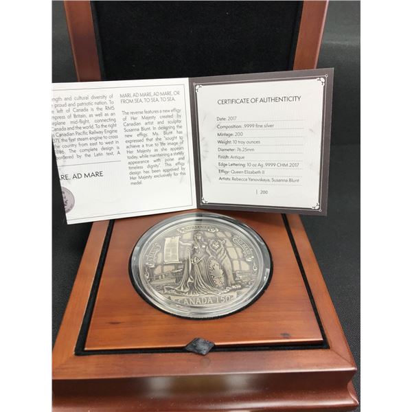 2017 Canada 150 Canadian Confederation Medal - 10 oz. Pure Silver
