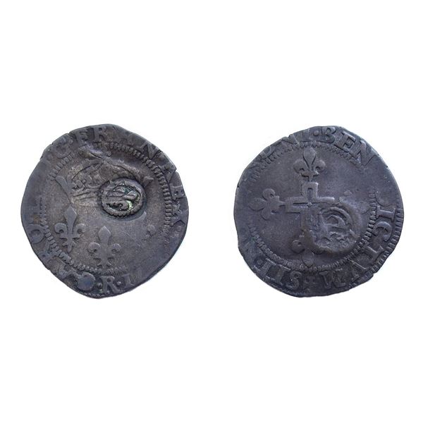 1640 countermark on a 1571-R [Sainte-Andre de Villeneuve-les-Avignon Mint] Charles IX Double Sol Par