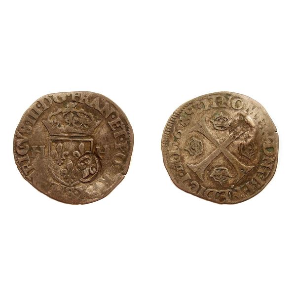 1640 countermark on a 1576-S [Troyes Mint] Henri III Douzain aux Deux H, 1st type, Ciani 1450, Duple