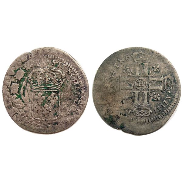 1694-H [La Rochelle Mint] Recoined Sol de 15 Deniers, Gadoury 91.