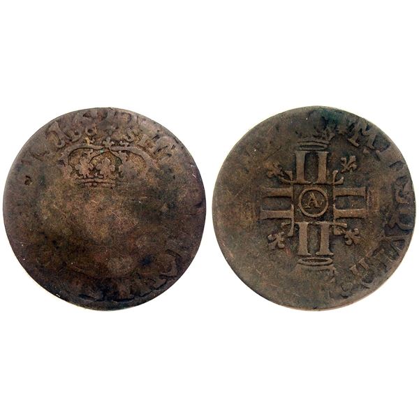 1696-A [Paris Mint] Recoined Sol de 15 Deniers, Gadoury 91.