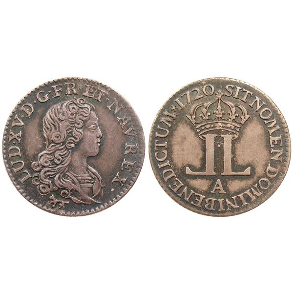 1720 A [Paris Mint] John Law Livre d’Argent Fin.  Gadoury 296.