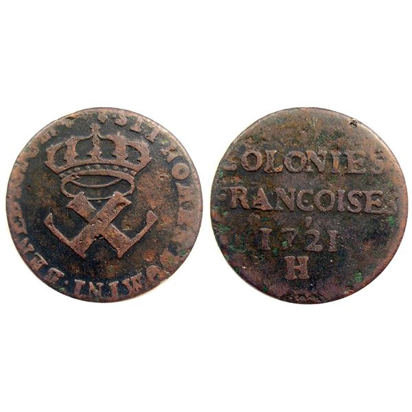 1721-H [La Rochelle Mint] Copper Nine Deniers, Martin 3.12-B.15.