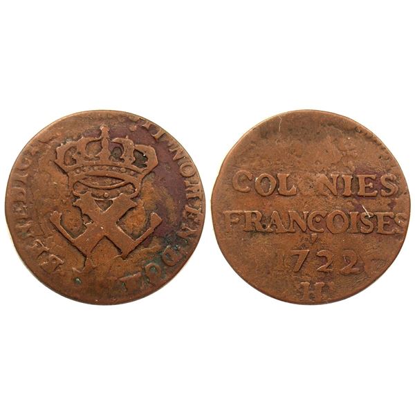 1722-H [La Rochelle Mint] Copper Nine Deniers, Martin 2.3-D.3.  High Rarity-7.