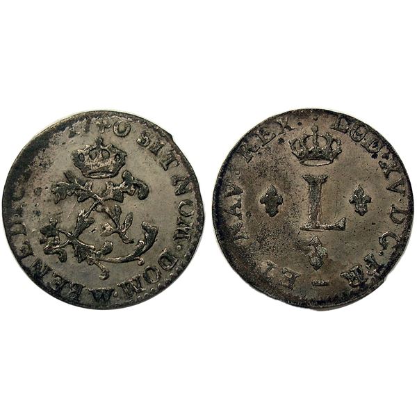 1740-W [Lille Mint] Billon Half Sous Marques.  Vlack 316.  Rarity-1.