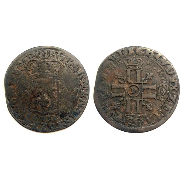 1694-D [Lyon Mint] Recoined Sol de 15 Deniers, Gadoury 91.