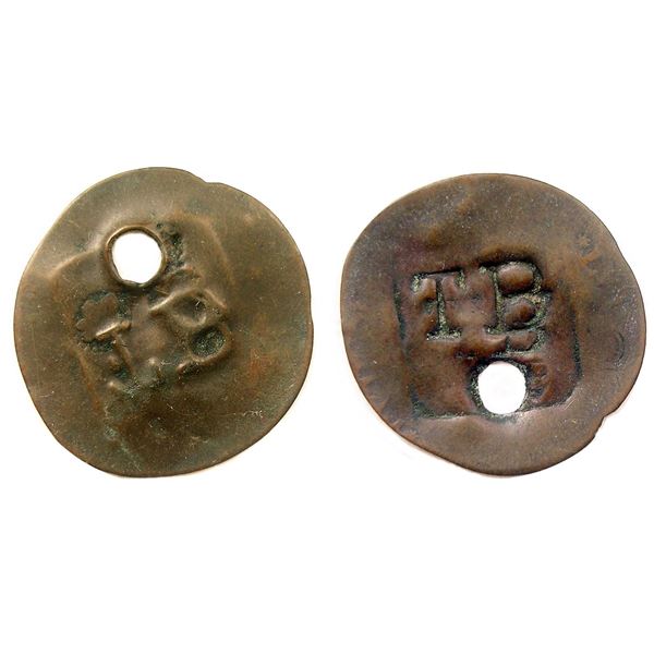 (1798) Tobago Countermark, UNLISTED on a Cayenne Two Sous.  Type of Vlack 441, Unlisted Host Coin.