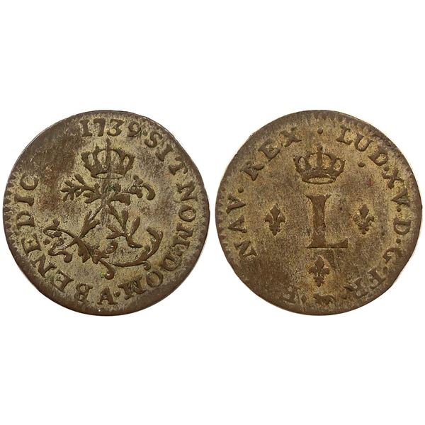 1739-A [Paris Mint] Billon Half Sous Marques.  Vlack 294.  Rarity-4.