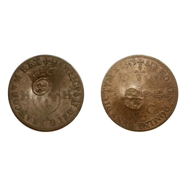 1640 countermark on a 1553-A [Paris Mint] Henri II Douzain aux Deux H, Ciani 1312, Duplessy 999, Som