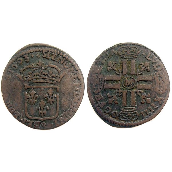 1693-M [Toulouse Mint] Sol de 15 Deniers, Gadoury 91 type.