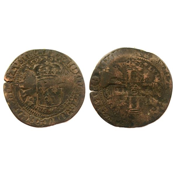 1695-E [Tours Mint] Recoined Sol de 15 Deniers, Gadoury 92.
